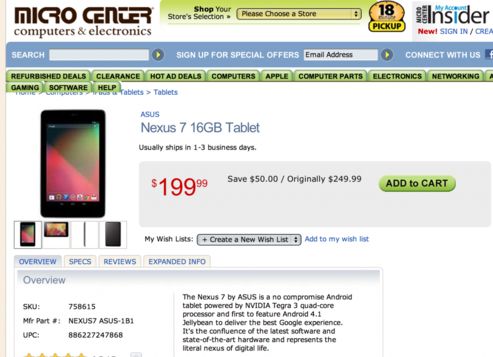 Google Nexus 7 16GB version cuts the price of 50 US dollars