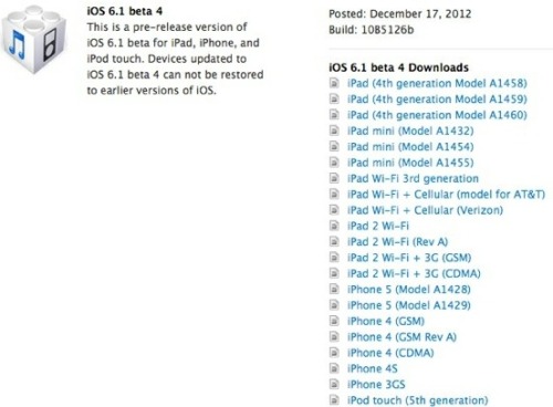 Apple released iOS 6.1 Beta 4