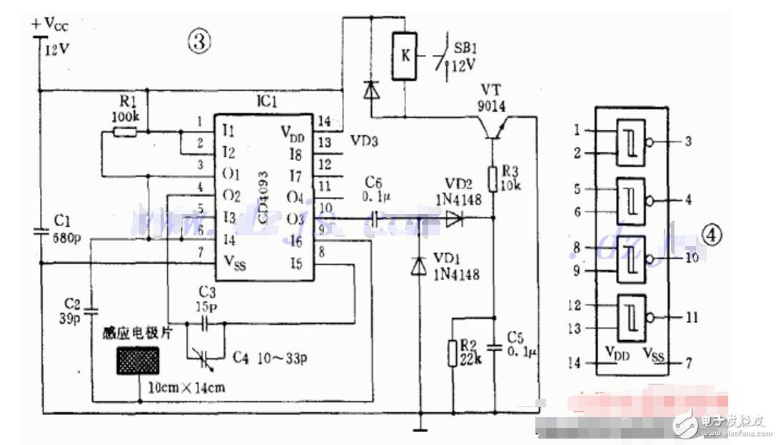 Cd4093 capacitive sensing control circuit