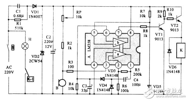 Sound control delay switch circuit of LM358 application circuit