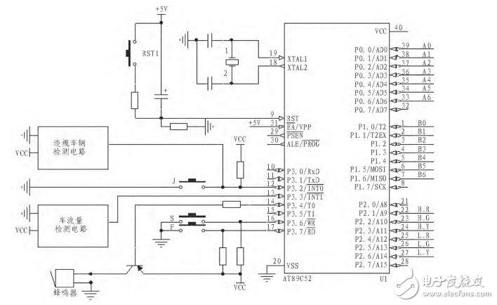 AT89C52 MCU is a multi-function traffic light control system for controller