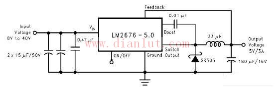 Schematic diagram of output switching regulator power supply based on LM2676