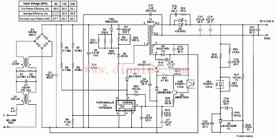 65W 19V Universal Input Flyback Power Supply Circuit with TOP266EG