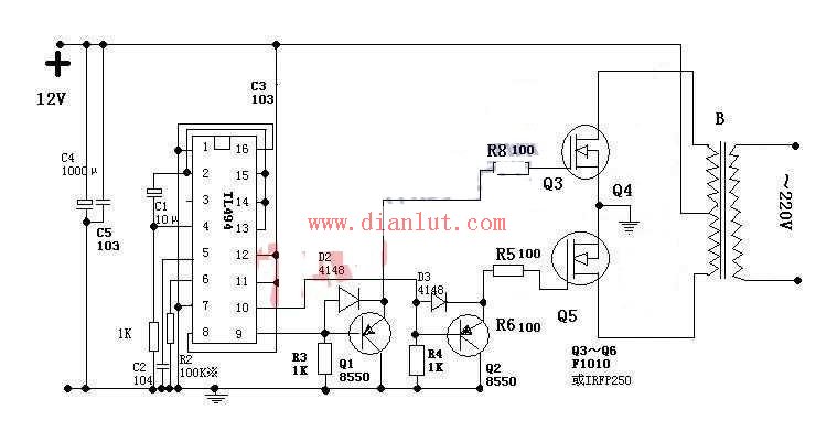 Inverter circuit composed of TL494