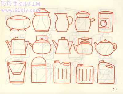 Stick figure of various pots