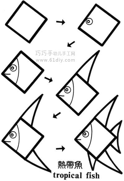 Animal Stick Figure - Tropical Fish (square change)