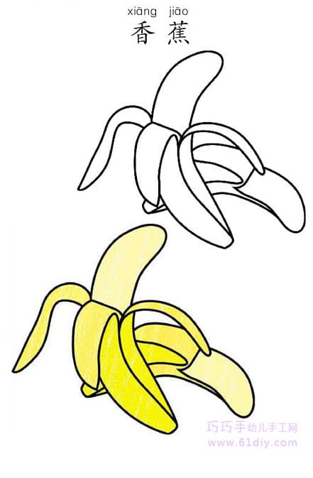 Banana stick figure and coloring (fruit)