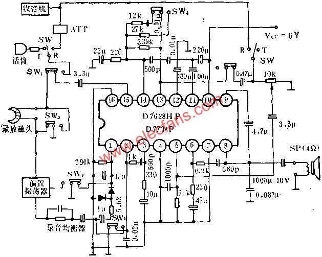 D7628HP/D7738P single-chip recording and playback circuit application 