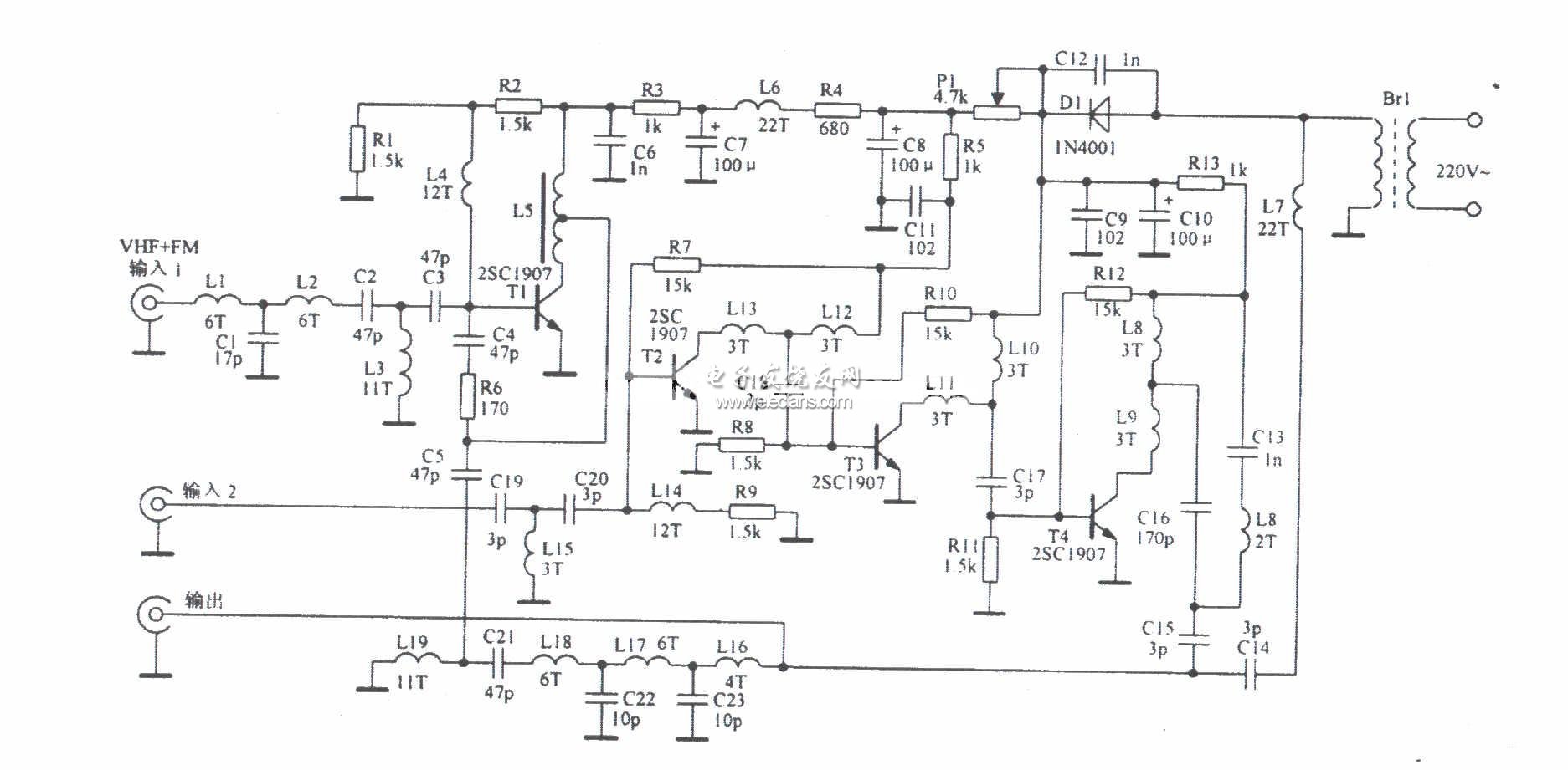 Amplified circuit diagram of improved Torres full-channel antenna
