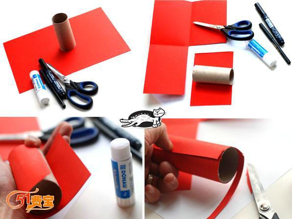 DIY Christmas ornaments, how to use paper core tube to make Q version of Santa