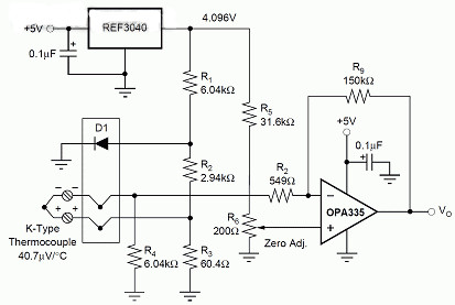 Temperature Measurement Circuit. (From Texas Instruments OPAx235 Datasheet)