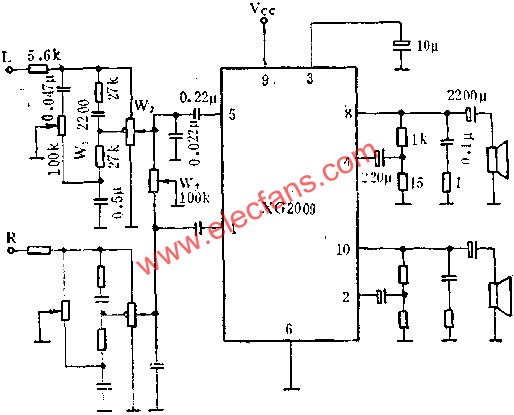 XG2009 for the application of two-channel audio power amplifier circuit 
