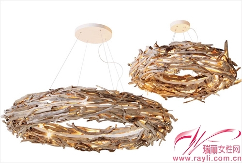 Wooden branches and woven lighting