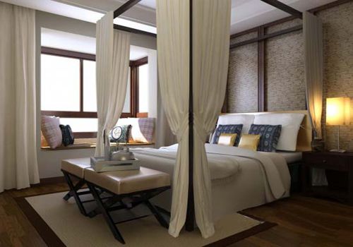 The master bedroom feels like a gorgeous palace-style decoration at first glance, but it is also a mosquito net. These elements are both practical and decorative, fully embodying the people-oriented concept.