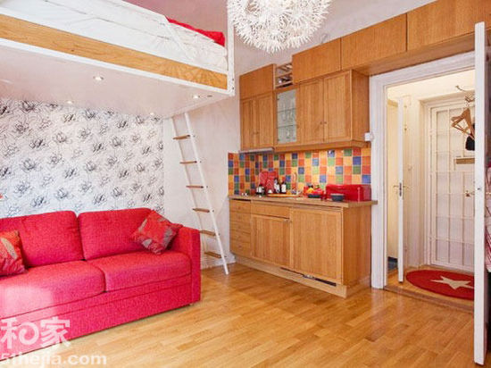 21 square meters red apartment, romantic window, enjoy the warmth