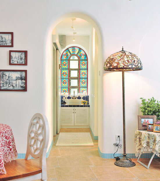 Mediterranean family of three own home decoration