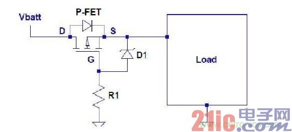 Battery reverse polarity protection with P-FET