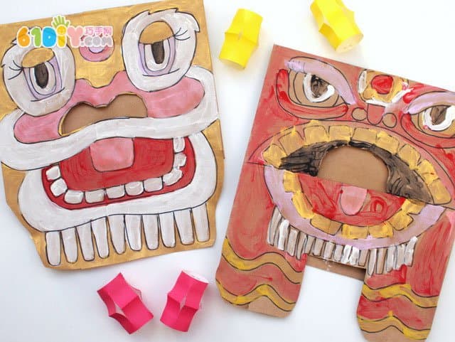 Big paper bag DIY making Chinese New Year Lion Dance Head