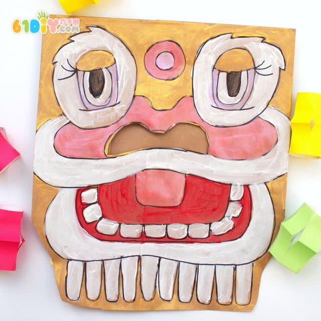 Big paper bag DIY making Chinese New Year Lion Dance Head