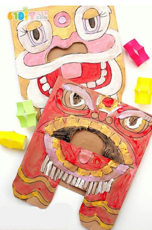 Big paper bag DIY making Chinese New Year Lion Dance Head