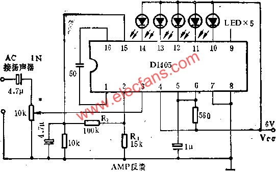 D1405 level indicating the driving circuit for the application of the volume meter 