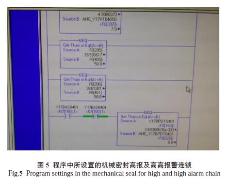 Mechanical seal high alarm and high alarm linkage set in the program