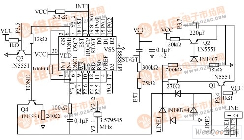 DTMF signal generation and call and status detection circuit