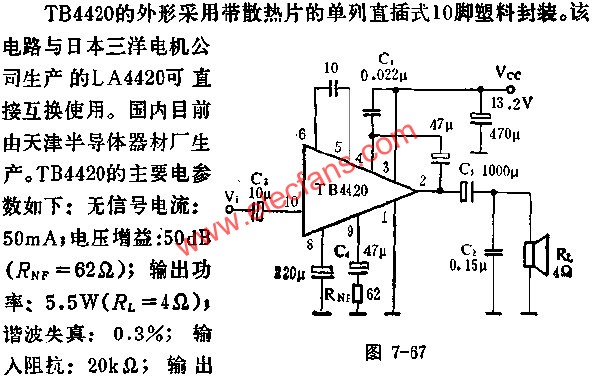 Application of TB4420 audio power amplifier circuit 