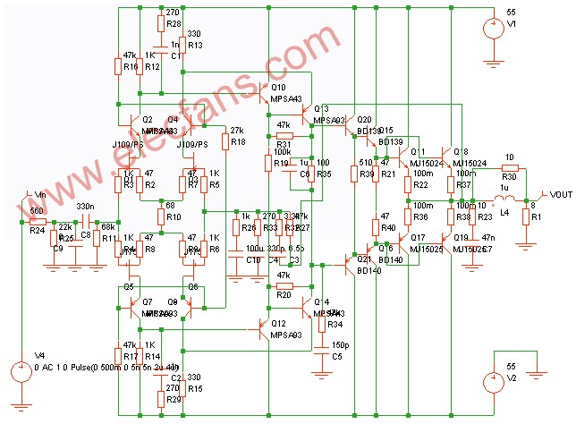 Differential power amplifier simulation circuit