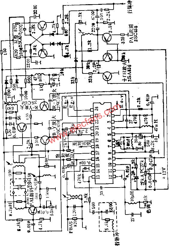 Application circuit diagram of KC580C color decoding circuit 