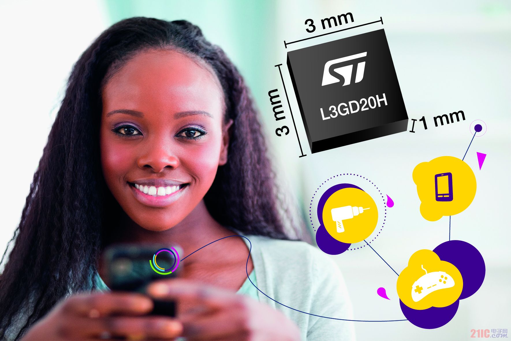 ST Press Release September 6 Image - STMicroelectronics expands MEMS sensor product portfolio to introduce a miniature 3-axis gyroscope with power, speed and design advantages.