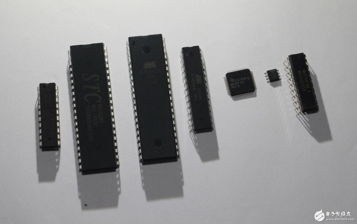 From left to right, 1, 2 for 51 single-chip, 3, 4 for AVR microcontroller, 5, 6, 7 for MSP430 microcontroller