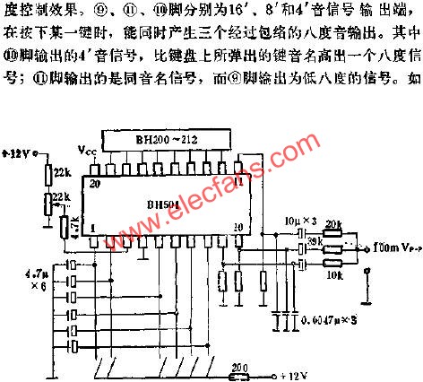 Application circuit diagram of BH501 piano envelope circuit 