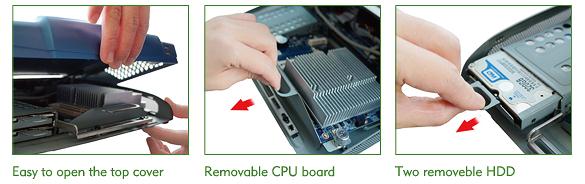 Easy to open the top cover, Removable Motherboard, Two removeble Hard Drives