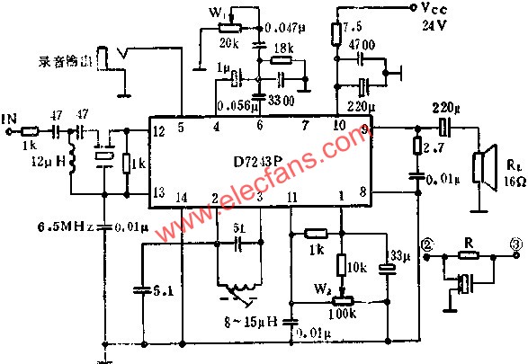 Application circuit diagram of D7243P sound circuit 
