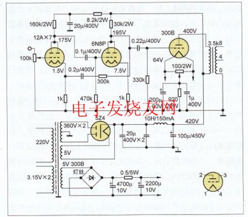 300B single-ended class A combined power amplifier circuit diagram 