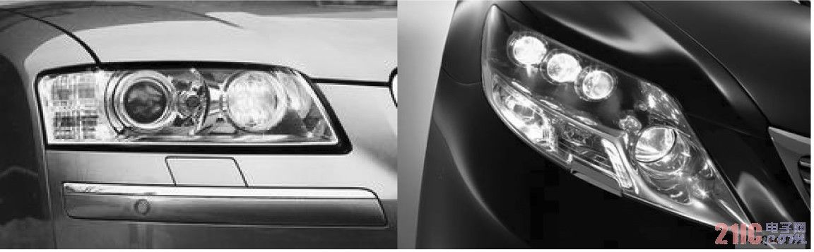 Audi A8 daytime running lights (left) and Toyota all-white Nichia LED headlights (right)