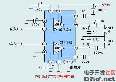 HA1377 dual channel typical application circuit