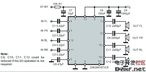 TDA7375 typical application circuit