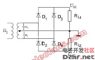 Bridge rectifier circuit with positive and negative output voltage