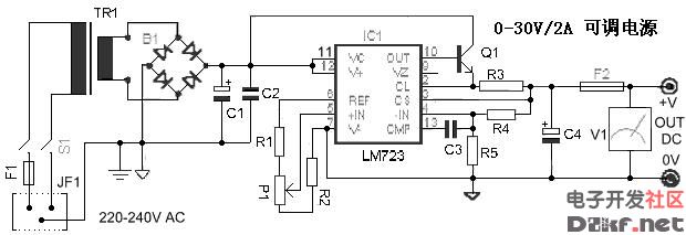 LM723ç»„æˆçš„å¯è°ƒç¨³åŽ‹ç”µæºç”µè·¯