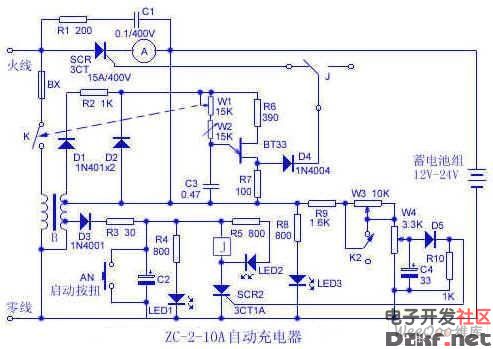 12V, 24V battery automatic charger circuit diagram