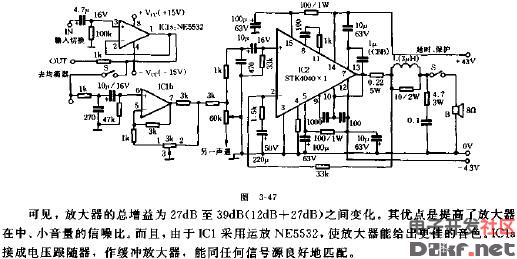 Schematic diagram of HI-FI power amplifier circuit made by STK4040X1