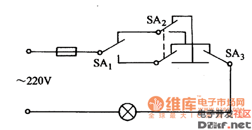 Control one lamp circuit diagram with three switches