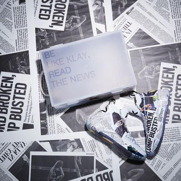 "Newspaper shoes" printed on Thompson's shoes