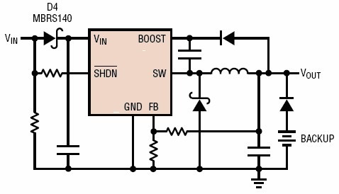 Figure 6: Output backup battery reverse discharge circuit when input short circuit is prevented