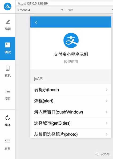 Alipay applet developer tool page screenshot