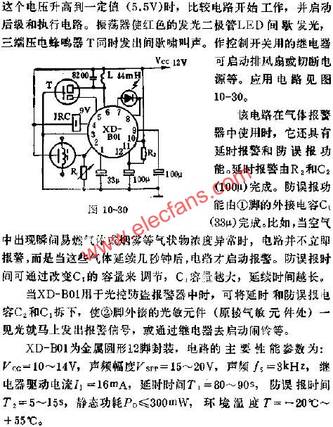 Application circuit diagram of XD-B01 single-chip multi-function alarm 