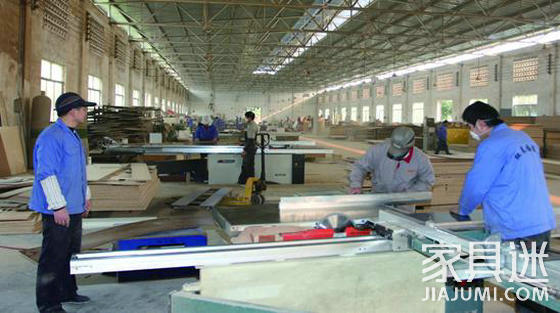 Custom furniture factory workshop workers use machines to process furniture