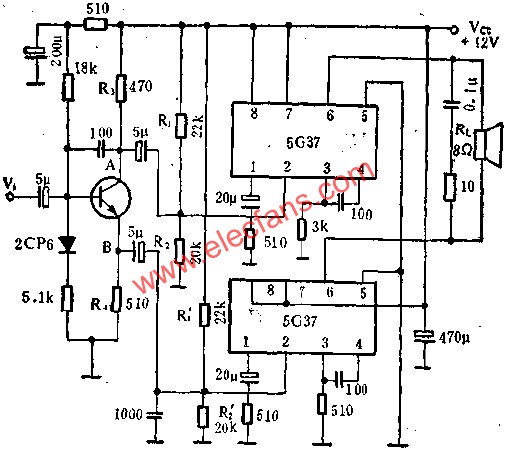 Application of 5G37 audio power amplifier circuit 